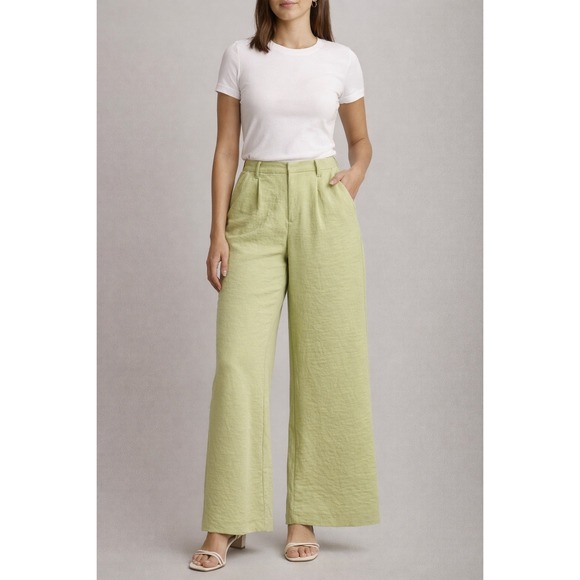 Abercrombie & Fitch Pants - Abercrombie & Fitch Lime Green Pleated Wide Leg Trousers High Rise Pants Size 12